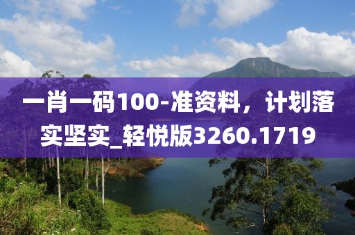 一肖一码100-准资料，计划落实坚实_轻悦版3260.1719