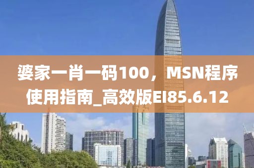 婆家一肖一码100，MSN程序使用指南_高效版EI85.6.12